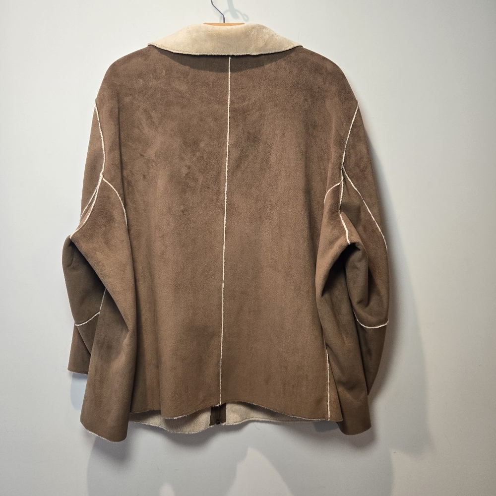 St John's Bay Jacket Coat XL Women's Y2k Faux Suede Fur Lined Full Zip 90s - Picture 6 of 9